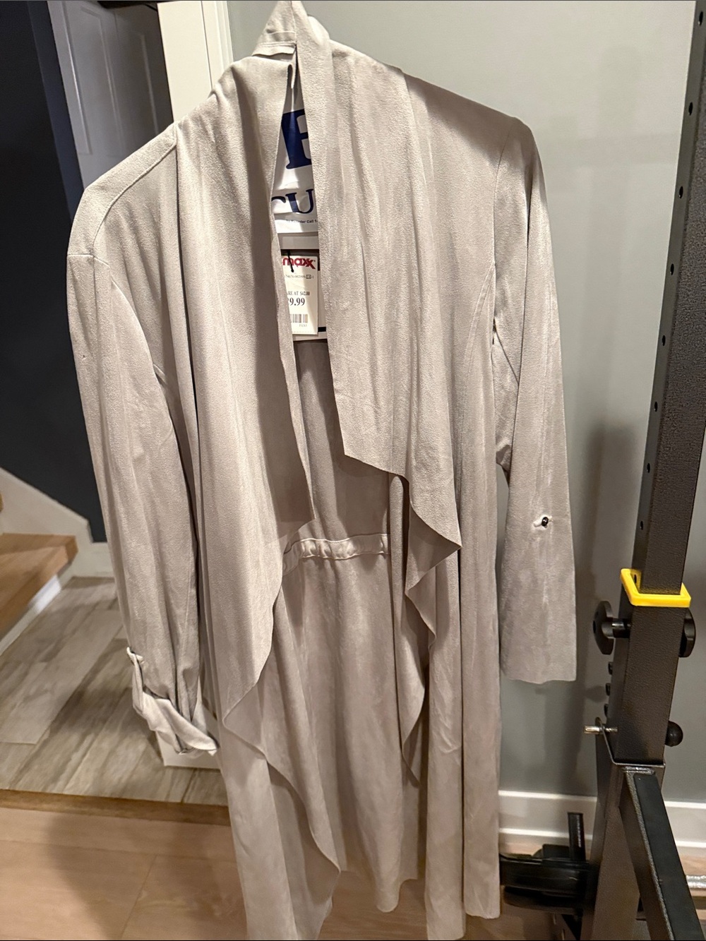 Jules & Leopold Light Gray Draped Open-Front Trench Coat